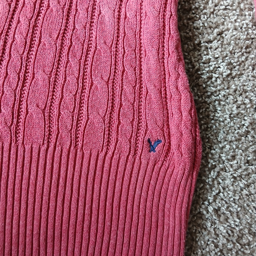 Y2K American Eagle Pink Cable Knit V Neck Sweater - Picture 4 of 7
